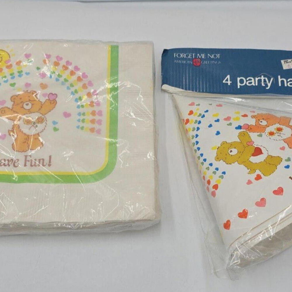 1982 Care Bear Party Items Set, Napkins and‎ Party Hats, (CB3495)
